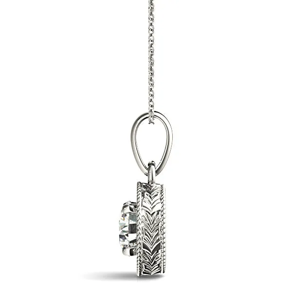 Milgrain Filigree Round Diamond Vintage Necklace Pendant