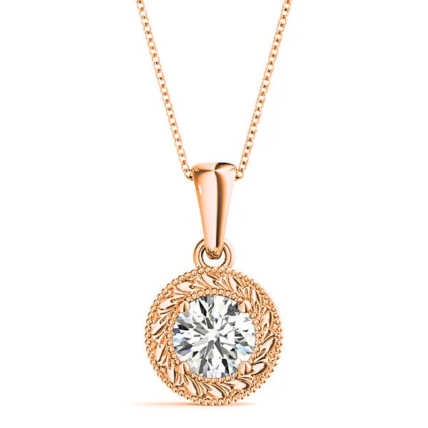 Milgrain Filigree Round Diamond Vintage Necklace Pendant