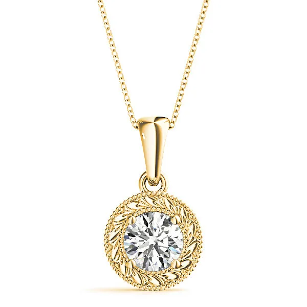 Milgrain Filigree Round Diamond Vintage Necklace Pendant