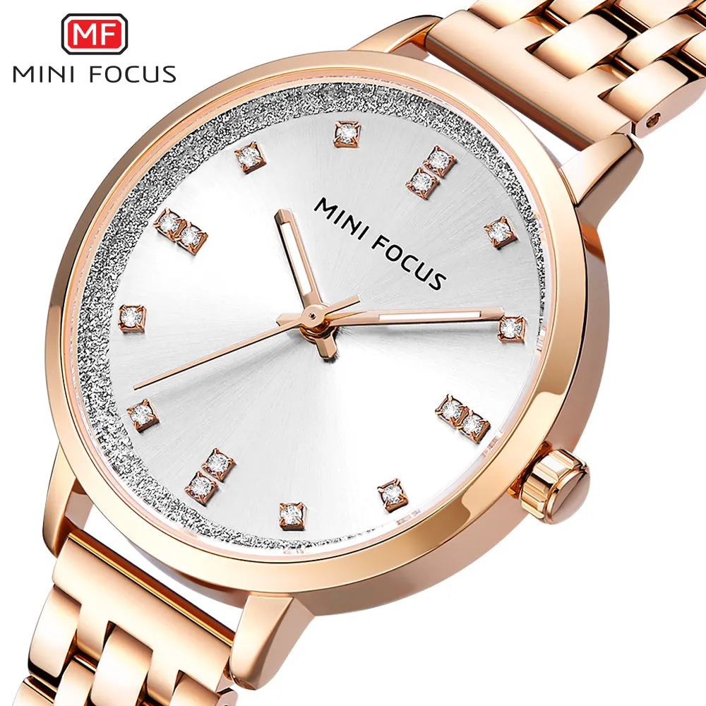 Mini Focus Rose Gold Stainless Steel Silver Dial Quartz Watch for Ladies - MF0047L-02