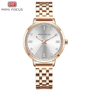 Mini Focus Rose Gold Stainless Steel Silver Dial Quartz Watch for Ladies - MF0047L-02