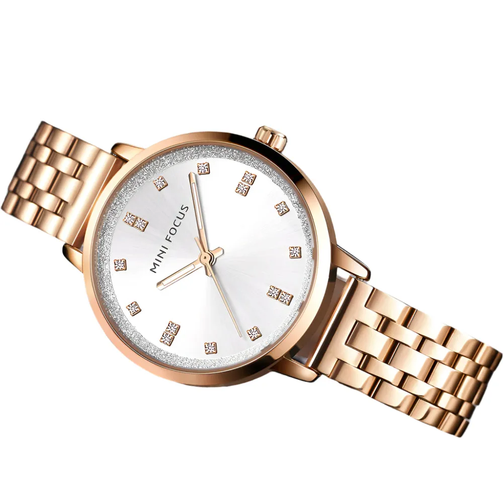 Mini Focus Rose Gold Stainless Steel Silver Dial Quartz Watch for Ladies - MF0047L-02