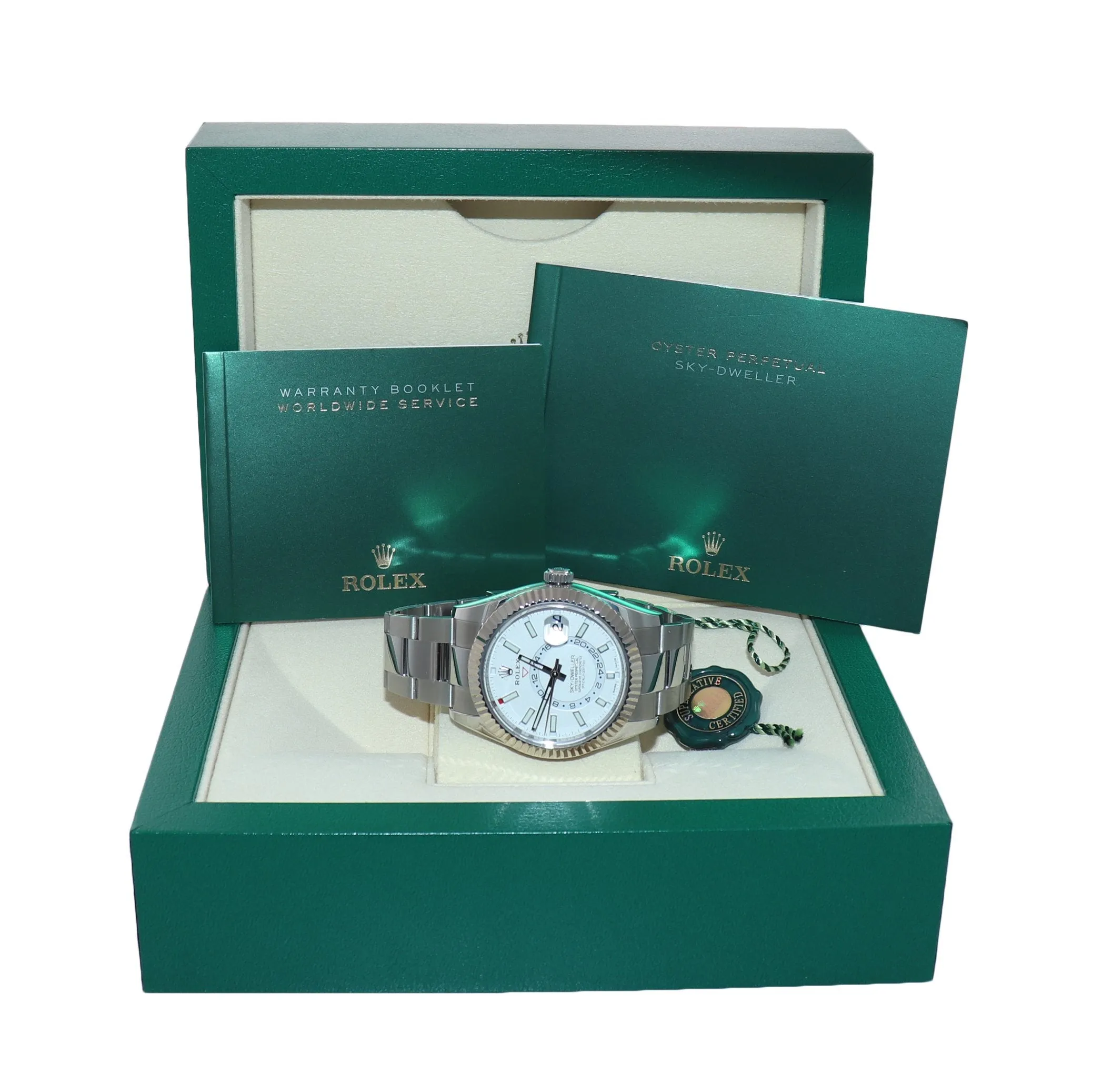 MINT 2022 Rolex Sky-Dweller Steel White Gold Fluted Bezel 326934 42mm Watch Box