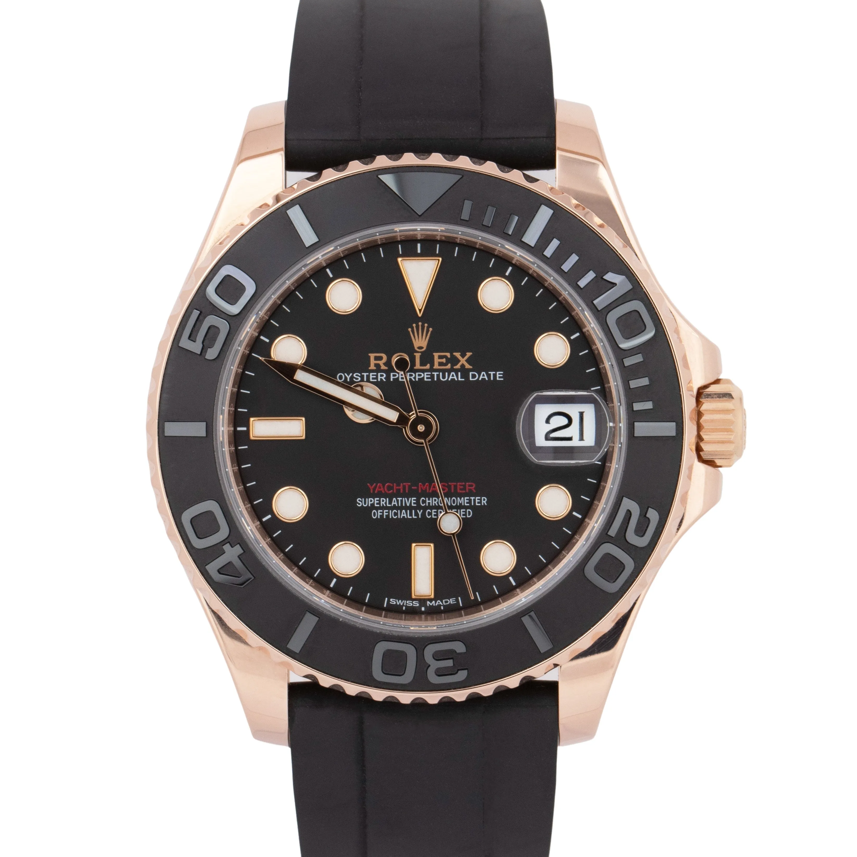 MINT PAPERS Rolex Yacht-Master Black Rose Gold Oysterflex 37mm Watch 268655 BOX