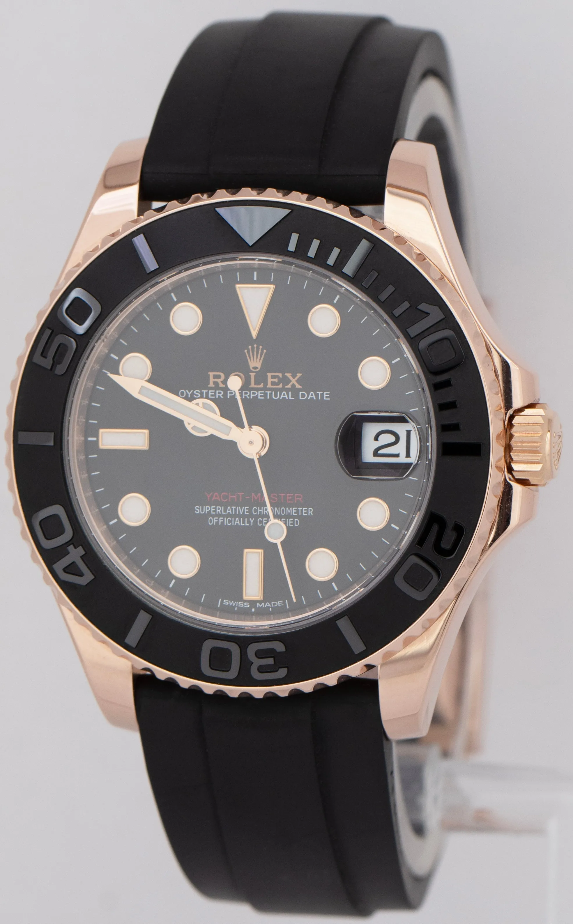 MINT PAPERS Rolex Yacht-Master Black Rose Gold Oysterflex 37mm Watch 268655 BOX