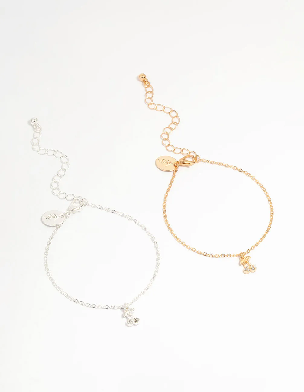 Mixed Metal Diamante Cherry Bracelets 2-Pack