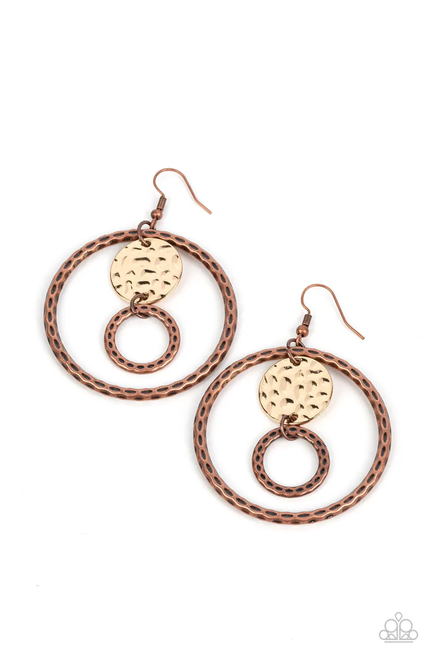 Mojave Metal Art - Multi - Copper and Gold Hammered Hoop Paparazzi Fishhook Earrings
