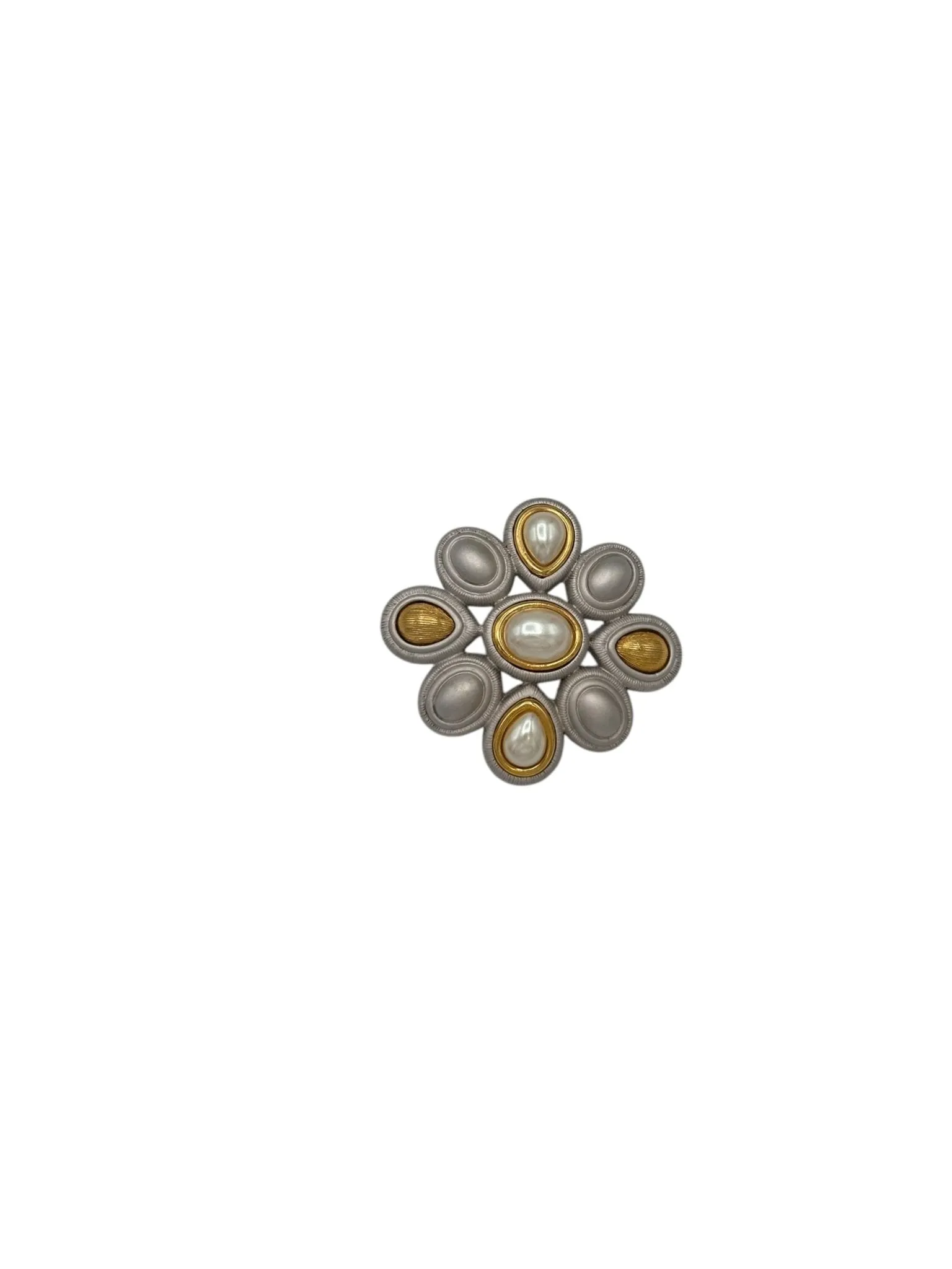 Monet Classic Mix Metal Silver & Gold Pearl Brooch