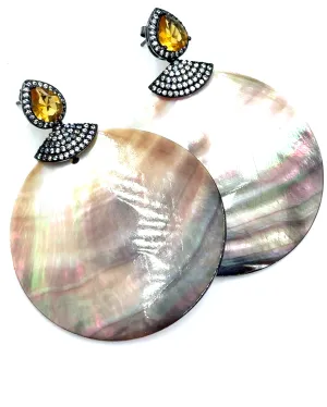 Mother Of Pearl Large Disc Drop Earrings