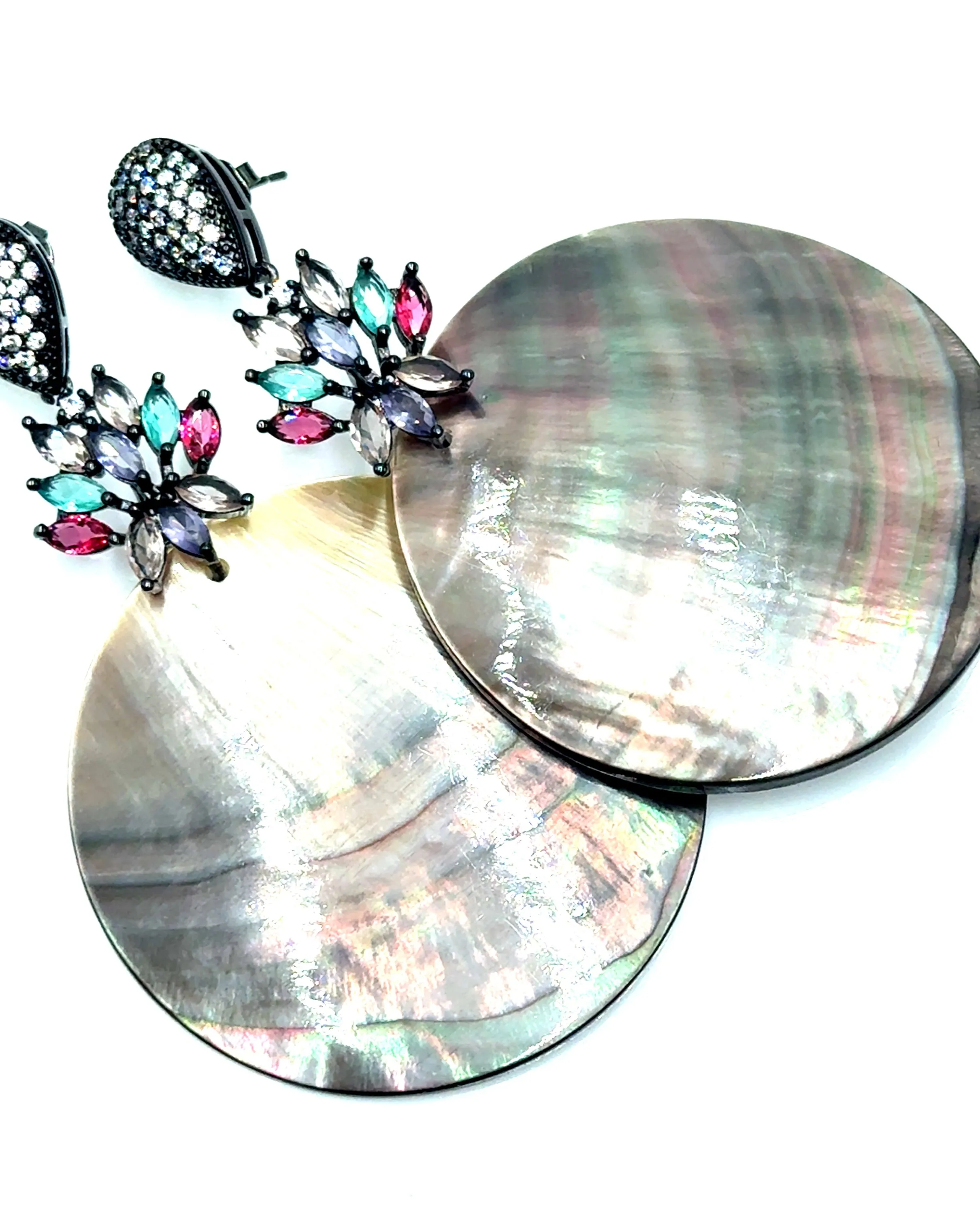 Mother Of Pearl Large Disc Drop Earrings