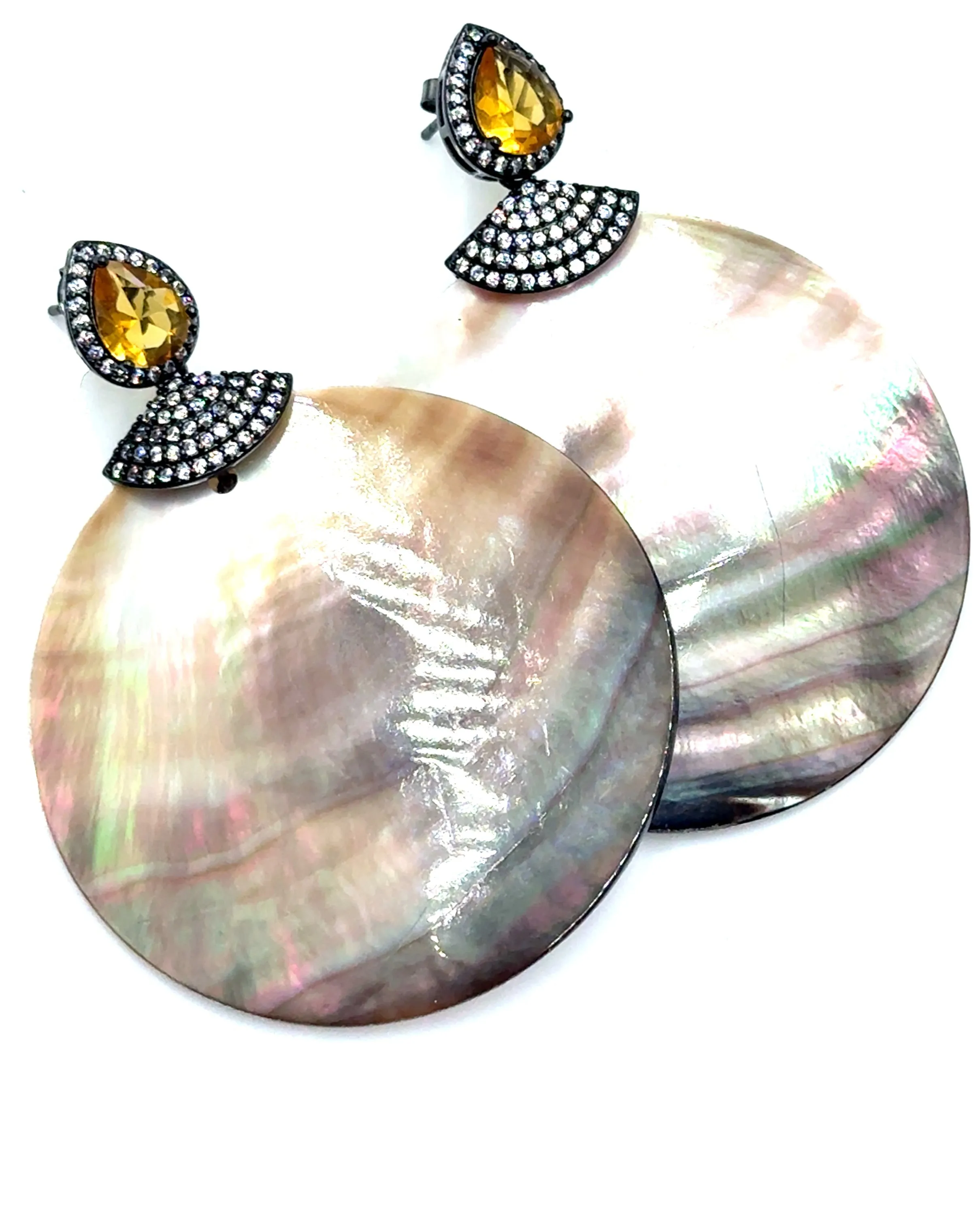 Mother Of Pearl Large Disc Drop Earrings