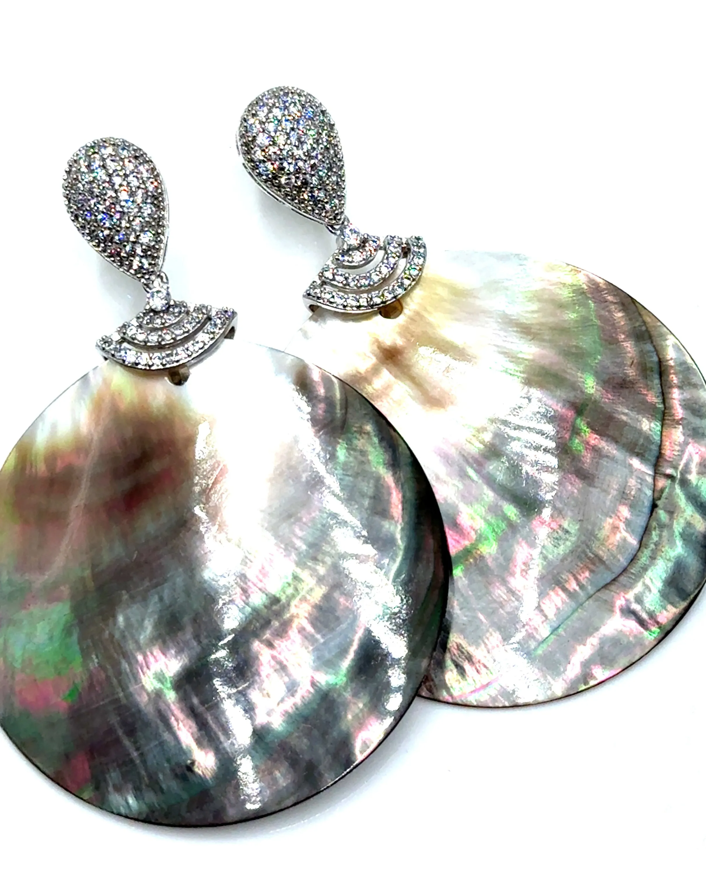 Mother Of Pearl Large Disc Drop Earrings