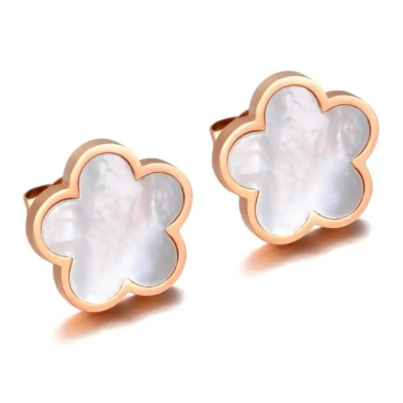 Mother of Pearl Rose Gold Clover Earrings – Maestro Hennessy ®