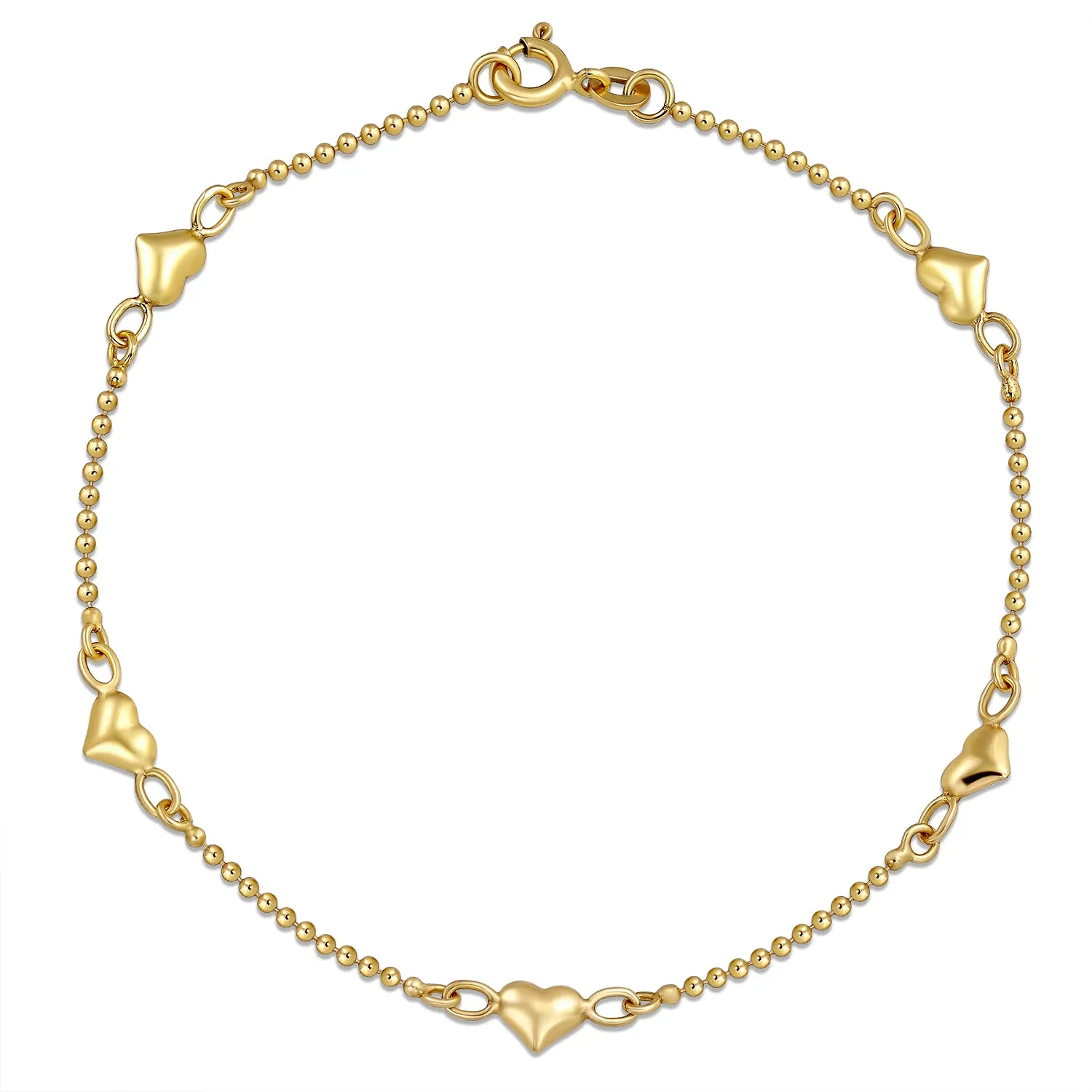 Multi Puff Hearts Charm Anklet Bracelet Rose Gold Vermeil Sterling Silver 9 Inch