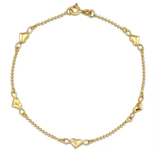 Multi Puff Hearts Charm Anklet Bracelet Rose Gold Vermeil Sterling Silver 9 Inch