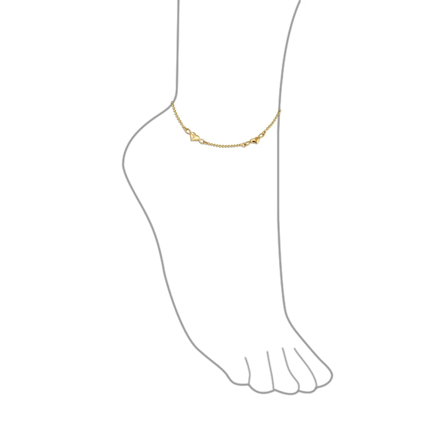 Multi Puff Hearts Charm Anklet Bracelet Rose Gold Vermeil Sterling Silver 9 Inch