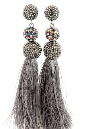 Multicolor & Silver Sterling Silver Gray Thread Tassel Earring