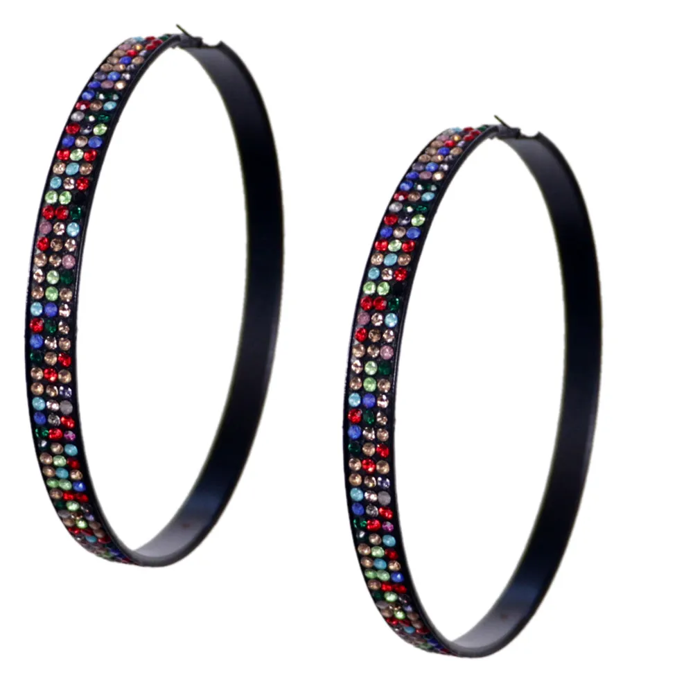 Multicolor Extra Large Rhinestone Hoop Earrings
