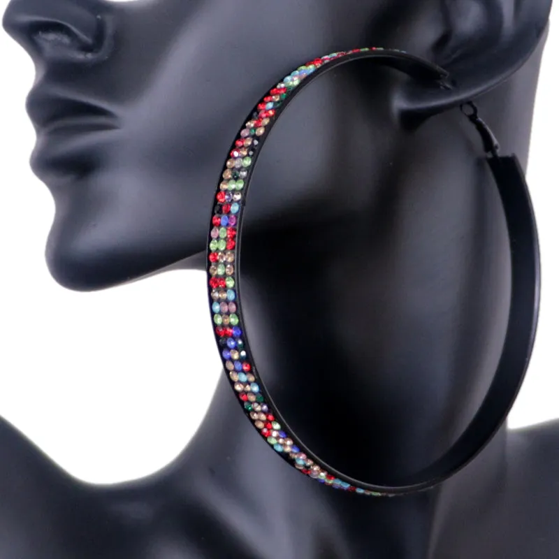 Multicolor Extra Large Rhinestone Hoop Earrings