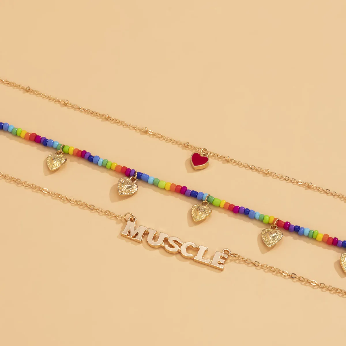 Multicolor Howlite & 18K Gold-Plated 'Muscle' Heart Necklace Set