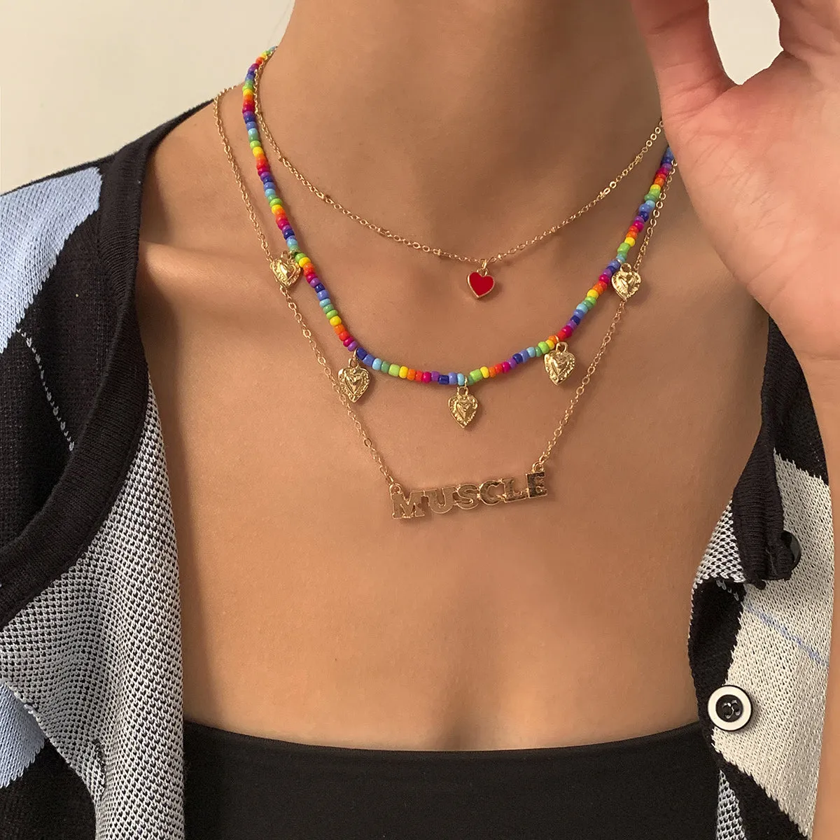 Multicolor Howlite & 18K Gold-Plated 'Muscle' Heart Necklace Set