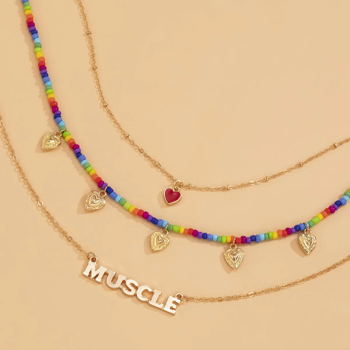Multicolor Howlite & 18K Gold-Plated 'Muscle' Heart Necklace Set