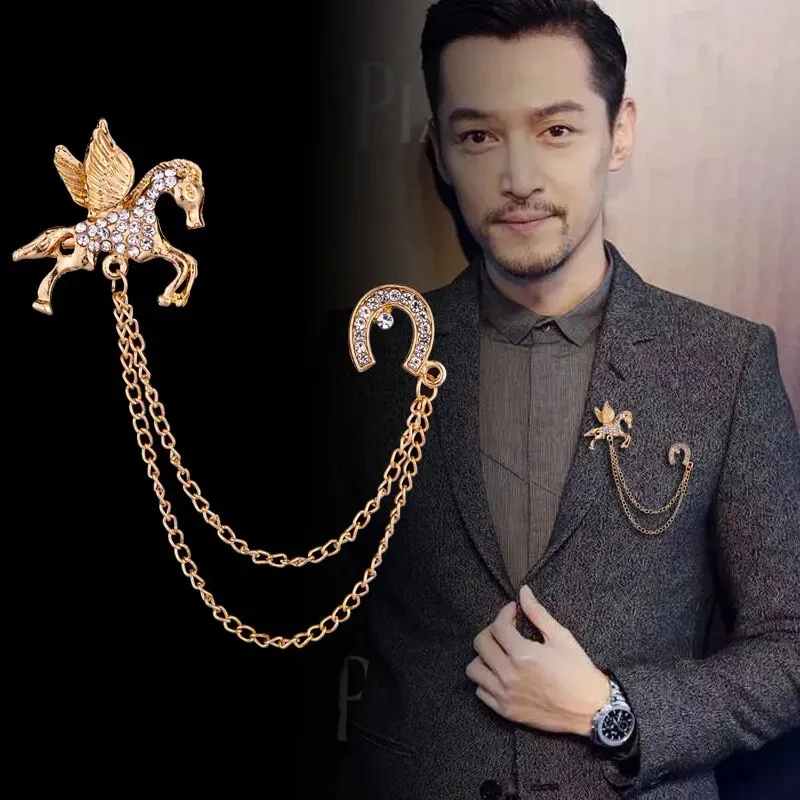 Multiple Styles Rhinestone Brooch Pin Tassel Lapel Pins Suit Shirt Collar Badge Corsage Brooches for Men's Jewelry Accessories