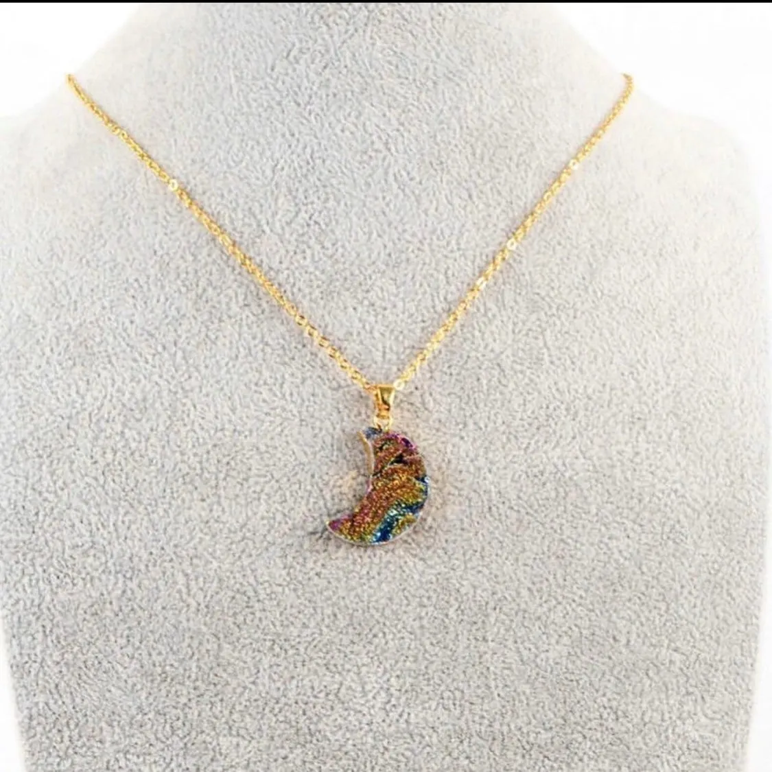 Natural Raw Quartz Moon Necklaces   24K Gold Plated