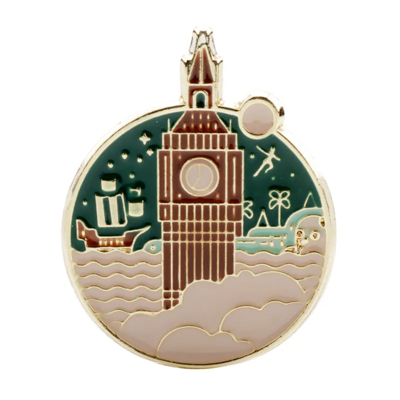 Nautical Time Castle Alloy Brooch Pin 2PCS