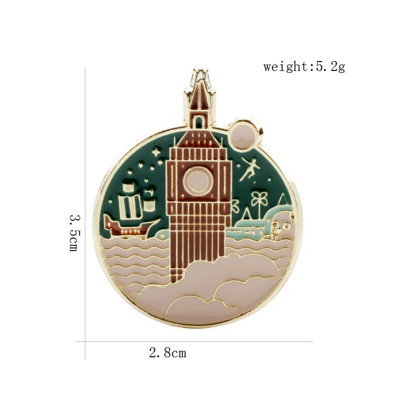 Nautical Time Castle Alloy Brooch Pin 2PCS