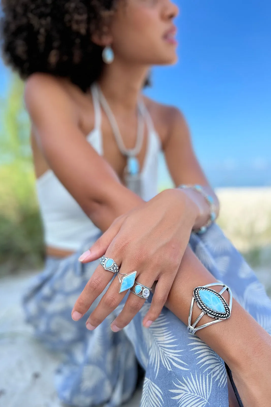 Navajo Sterling Silver Larimar Cuff Bracelet