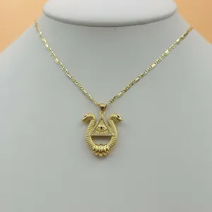 Necklaces - 14K Gold Plated. Double Head Snake Eye Providence Divine Vision Pendant & Chain.