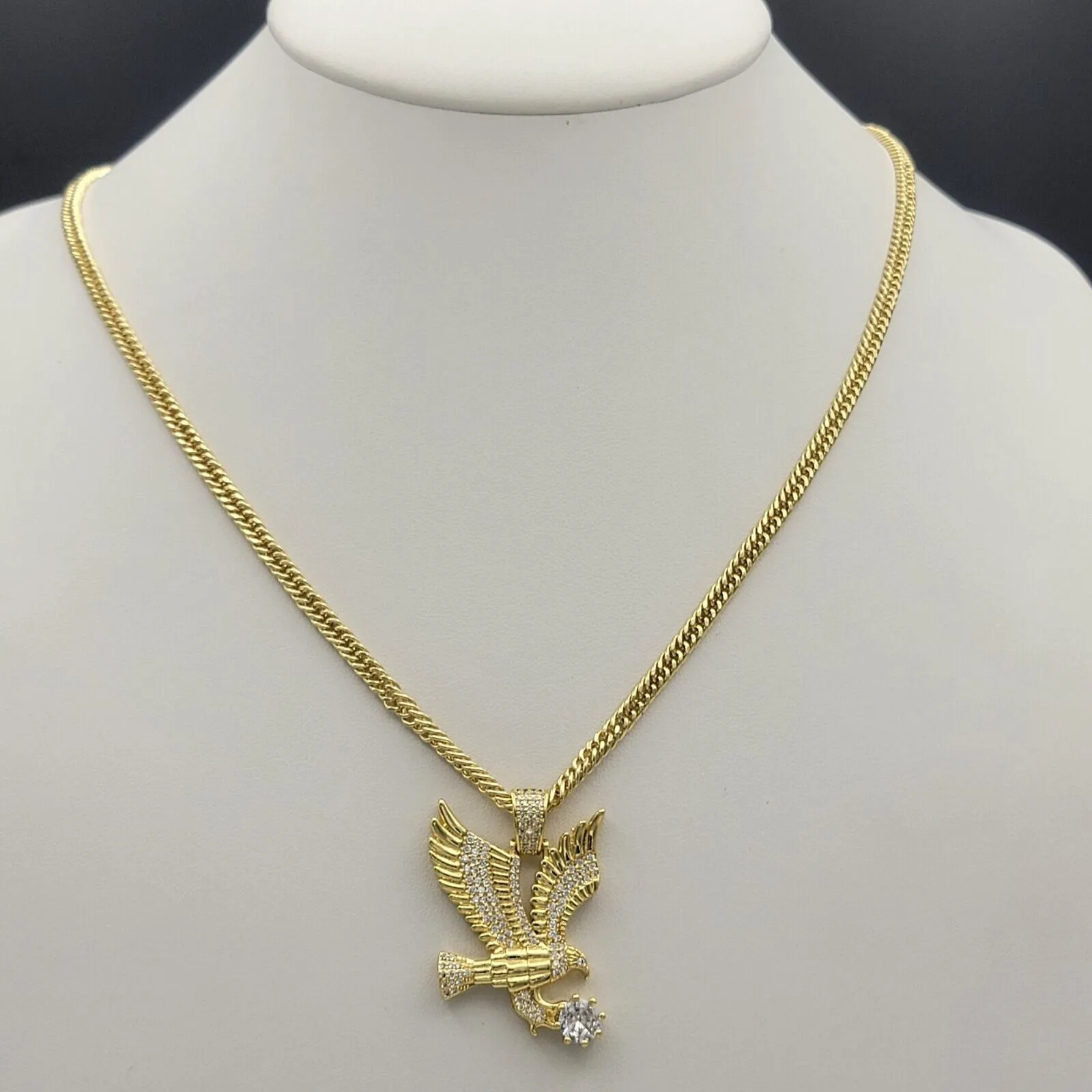 Necklaces - 14K Gold Plated. Hip-Hop Clawed Eagle Pendant & Chain.