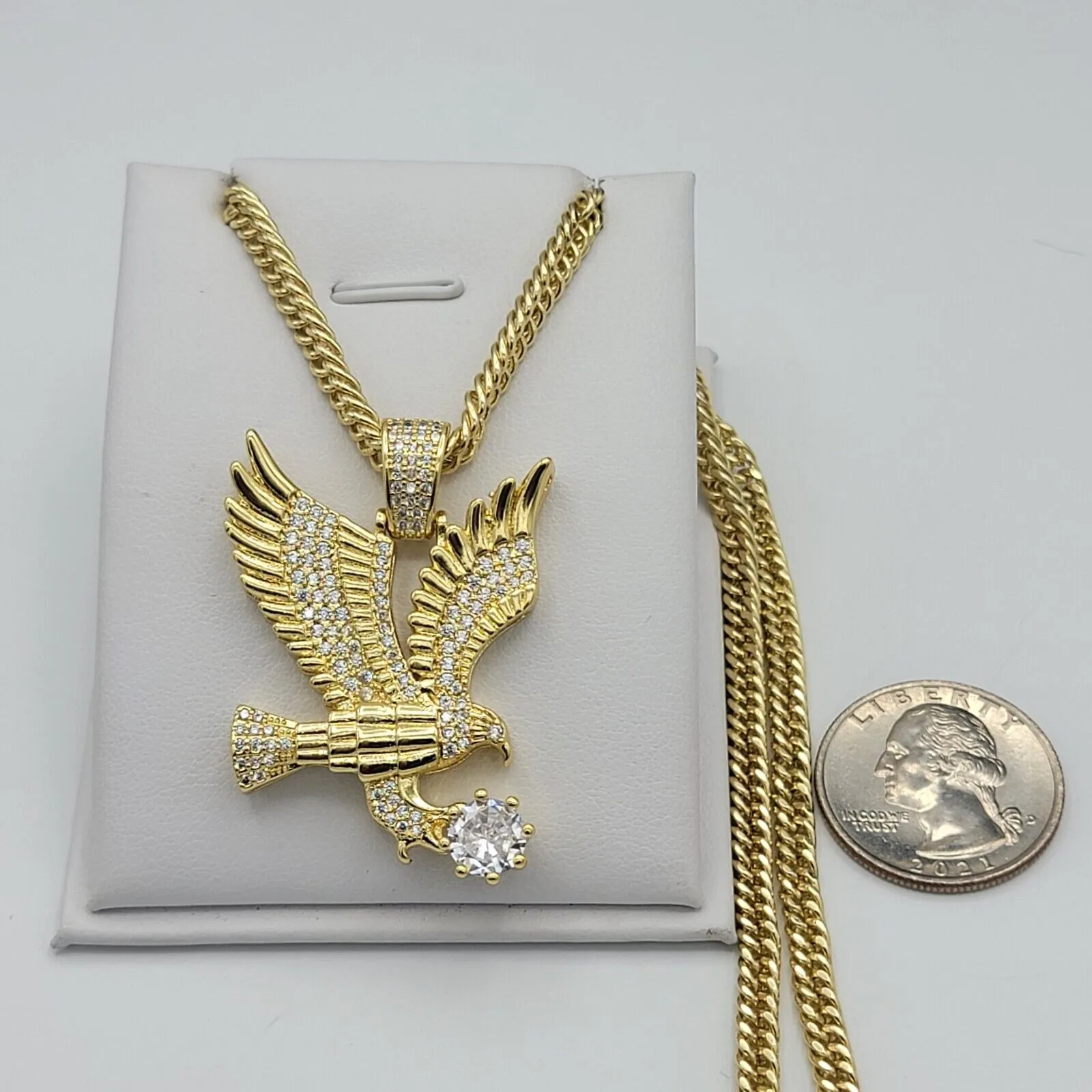 Necklaces - 14K Gold Plated. Hip-Hop Clawed Eagle Pendant & Chain.