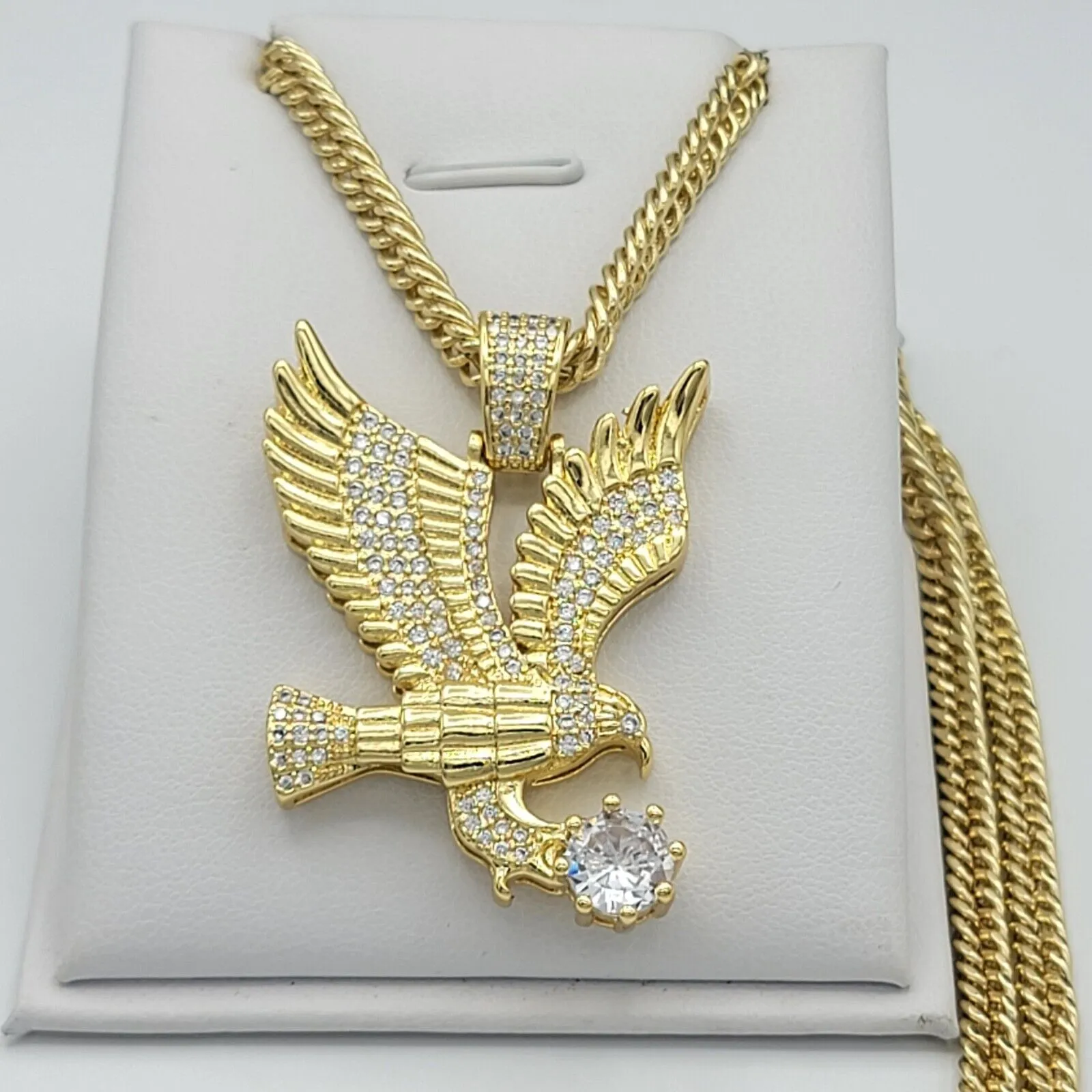 Necklaces - 14K Gold Plated. Hip-Hop Clawed Eagle Pendant & Chain.