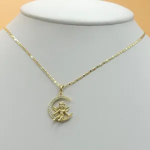 Necklaces - 14K Gold Plated. My Guardian Angel Moon Pendant & Chain.