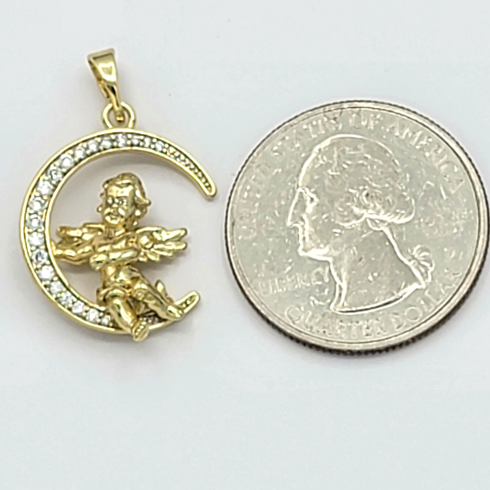 Necklaces - 14K Gold Plated. My Guardian Angel Moon Pendant & Chain.
