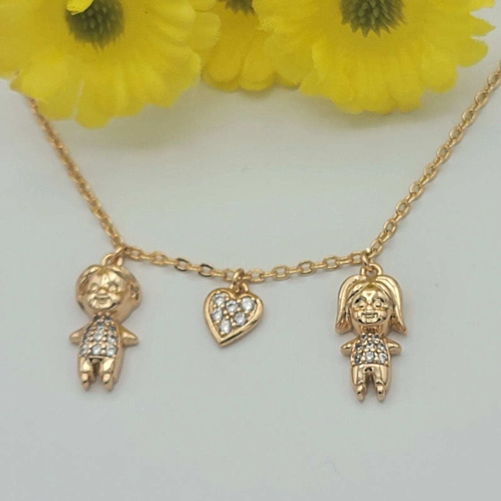 Necklaces - 18K Gold Plated. Girl - Heart - Boy Pendant Charm. Family.