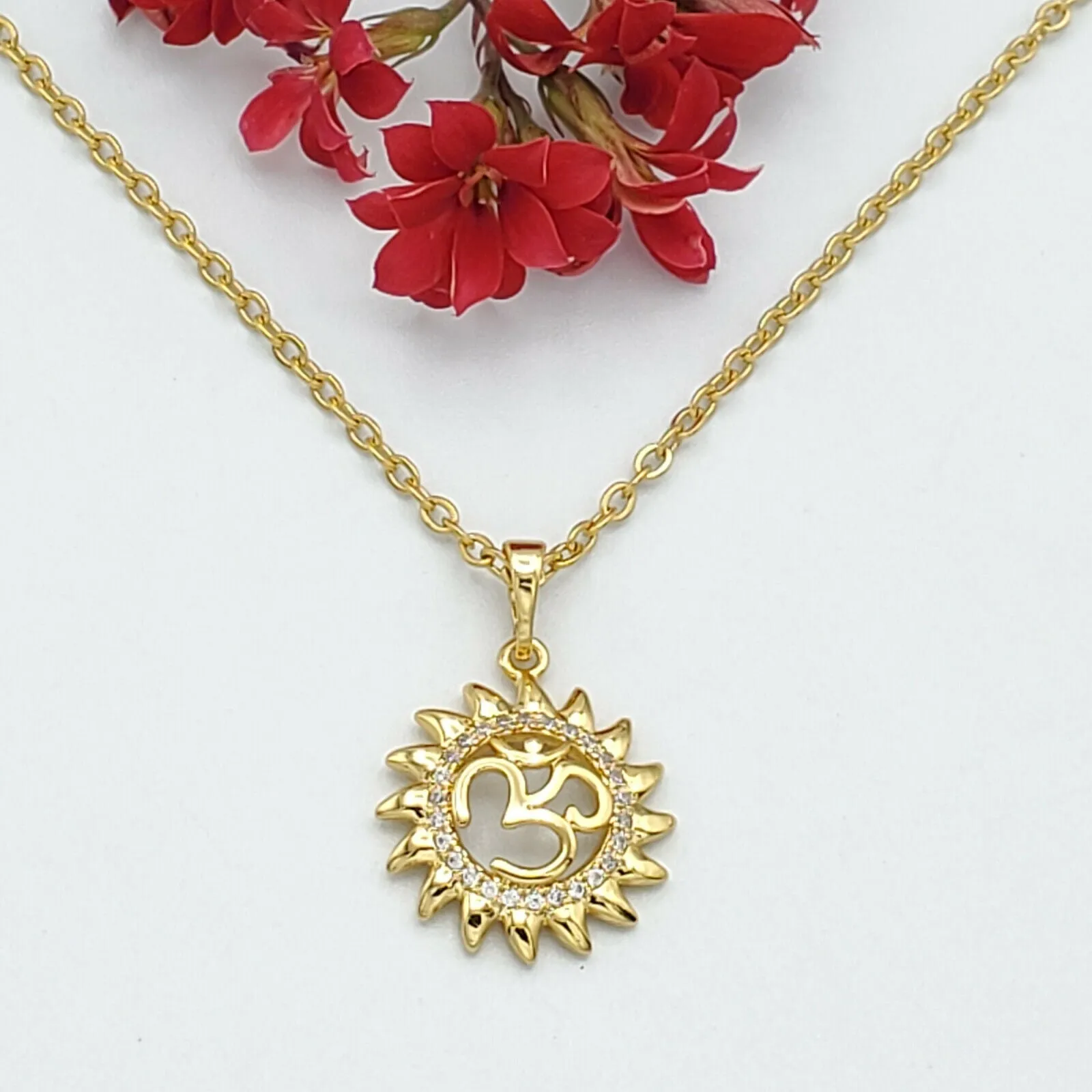 Necklaces - 24K Gold Plated. OM AUM symbol Yoga Pendant & Chain.
