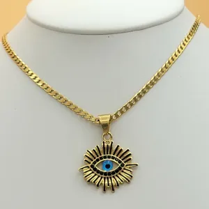 Necklaces - 24K Gold Plated. Sun & Eye Pendant Chain