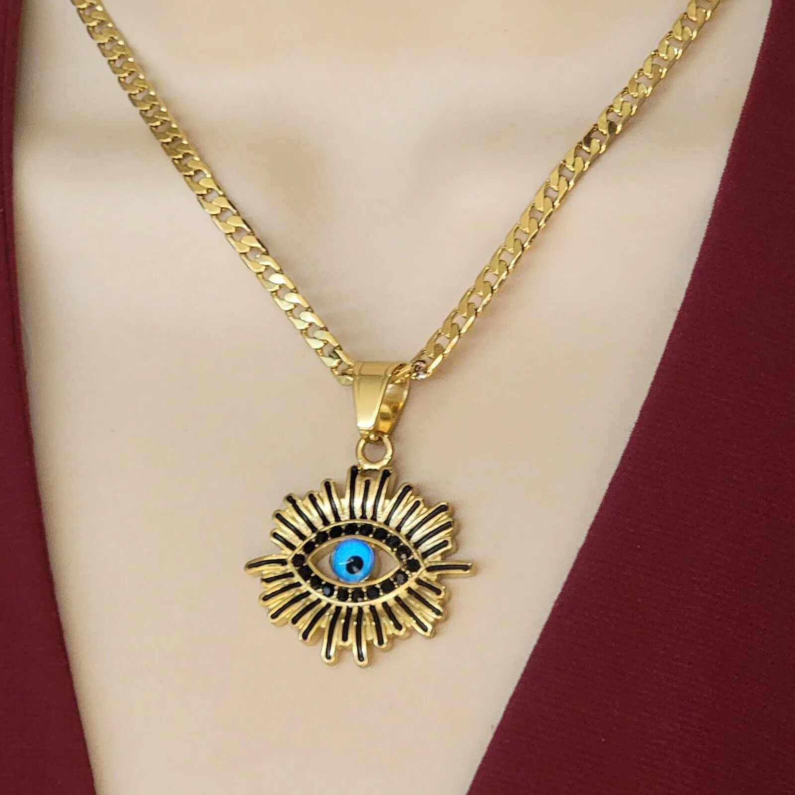 Necklaces - 24K Gold Plated. Sun & Eye Pendant Chain