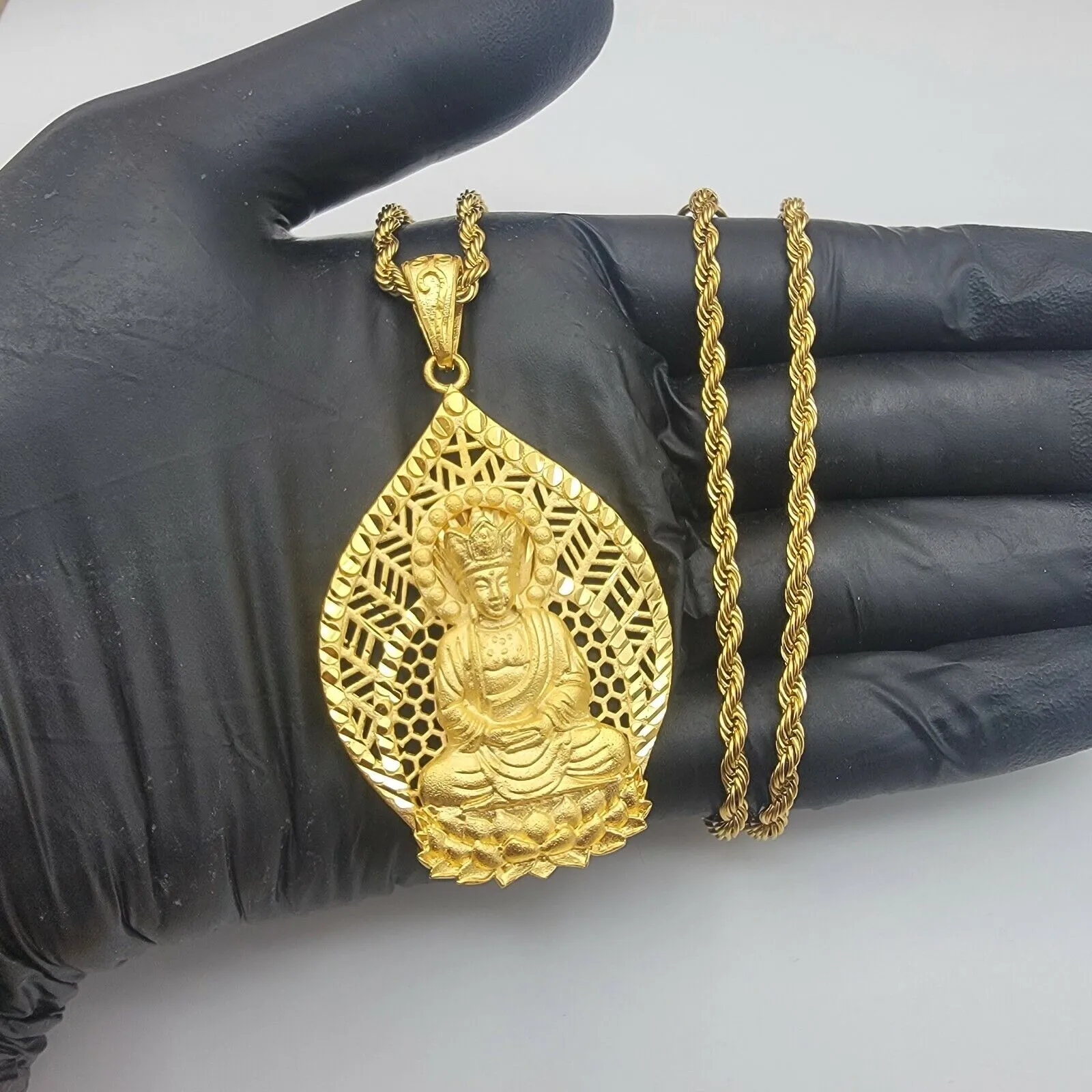 Necklaces - Stainless Steel Gold Plated. Buddha Pendant & Chain.