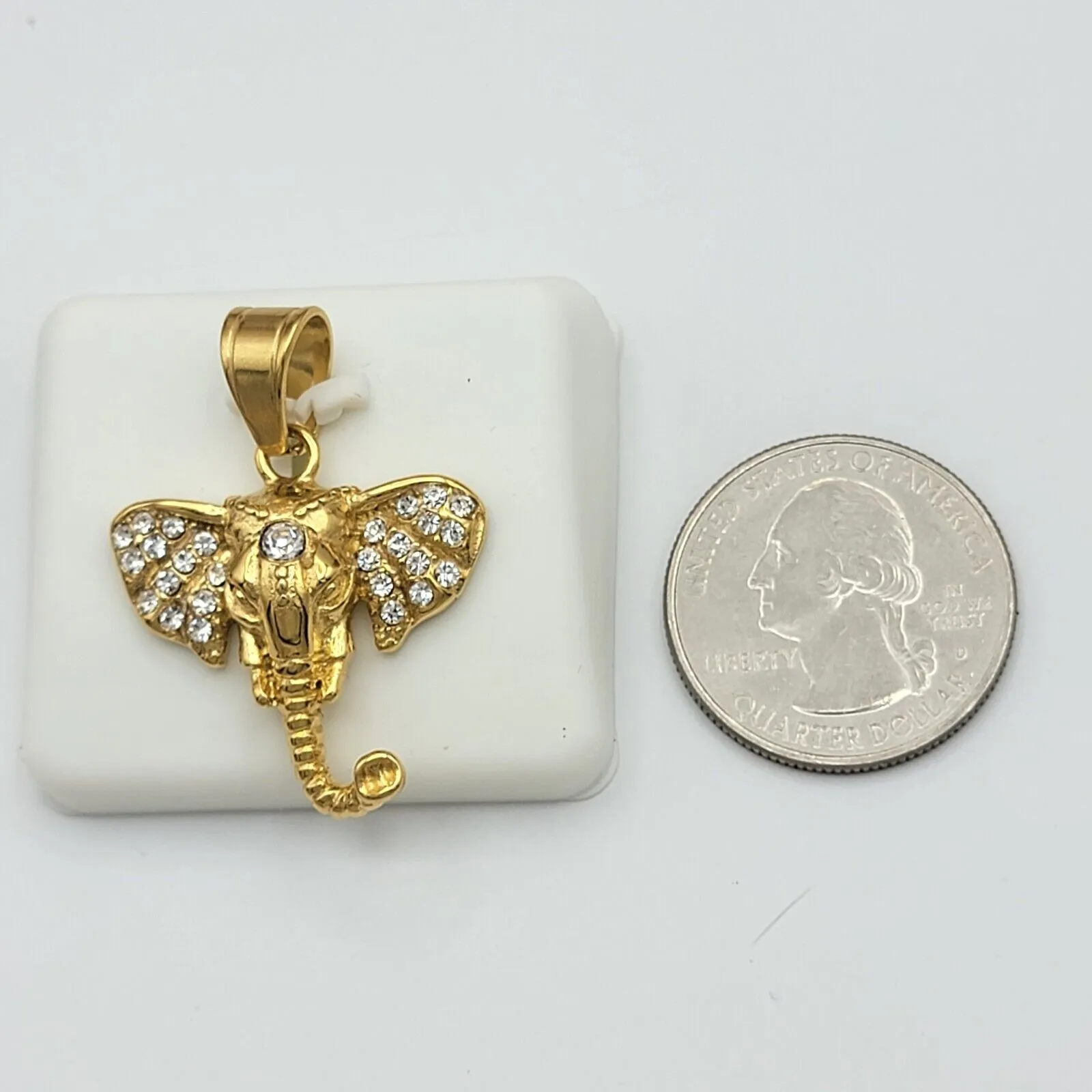Necklaces - Stainless Steel Gold Plated. CZ Elephant Pendant & Chain.