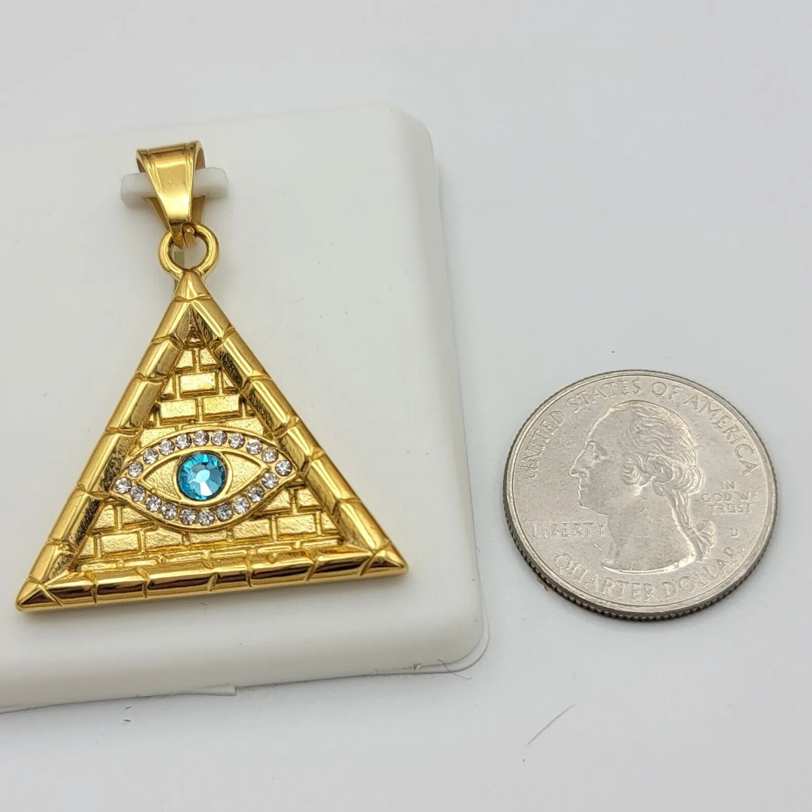 Necklaces - Stainless Steel Gold Plated. CZ Eye of Providence Pendant & Chain. Triangle