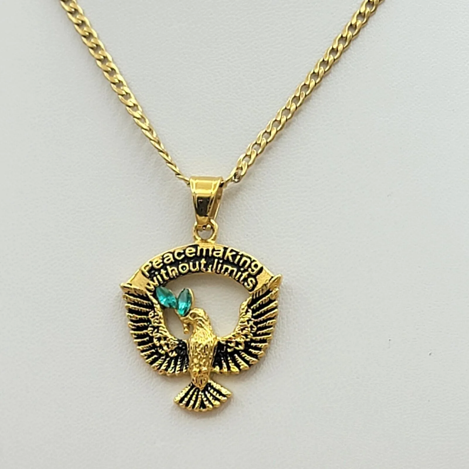 Necklaces - Stainless Steel Gold Plated. Dove Symbol Spirit Pendant & Chain Peace Making