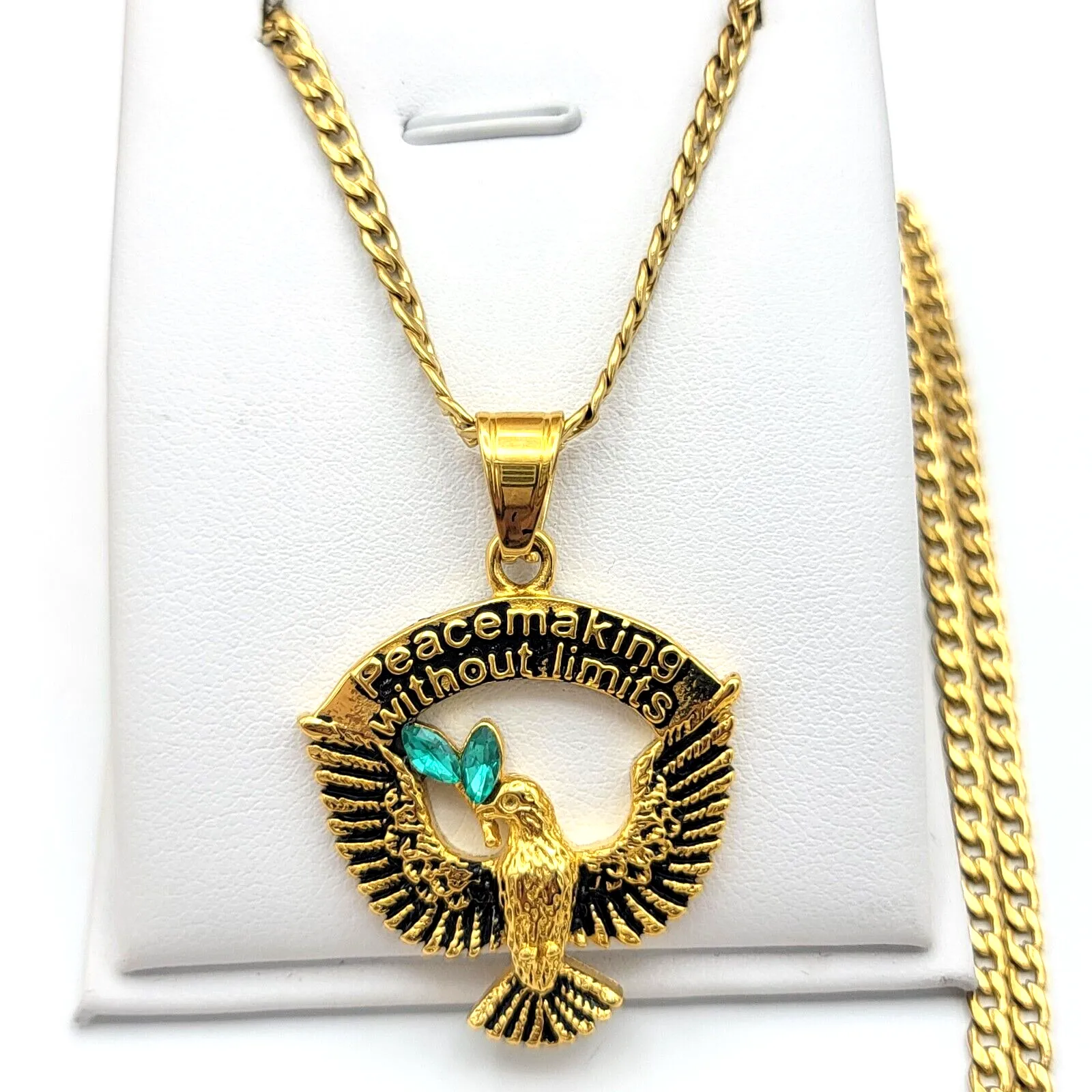 Necklaces - Stainless Steel Gold Plated. Dove Symbol Spirit Pendant & Chain Peace Making