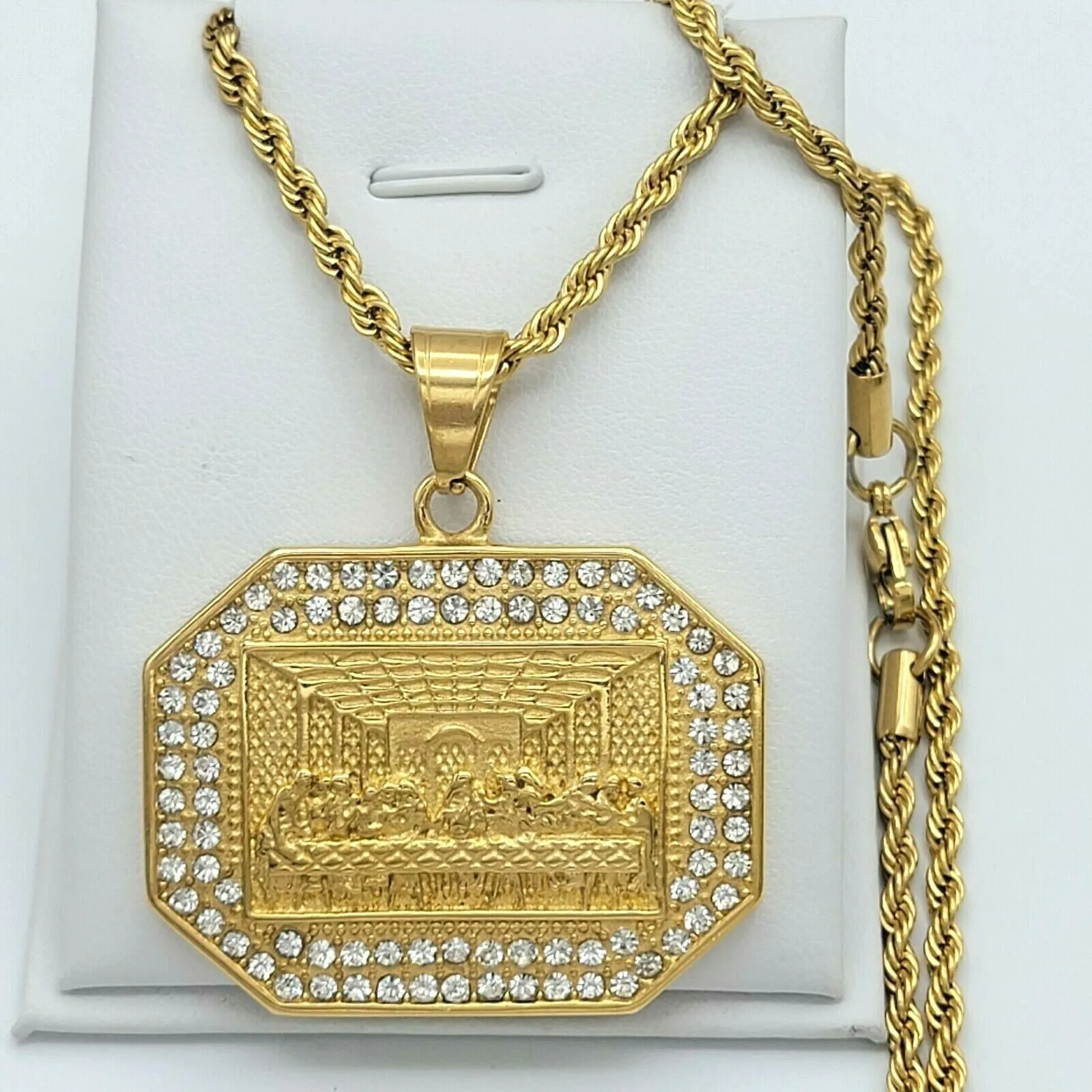 Necklaces - Stainless Steel Gold Plated. Last Supper Pendant & Chain - La Ultima Cena