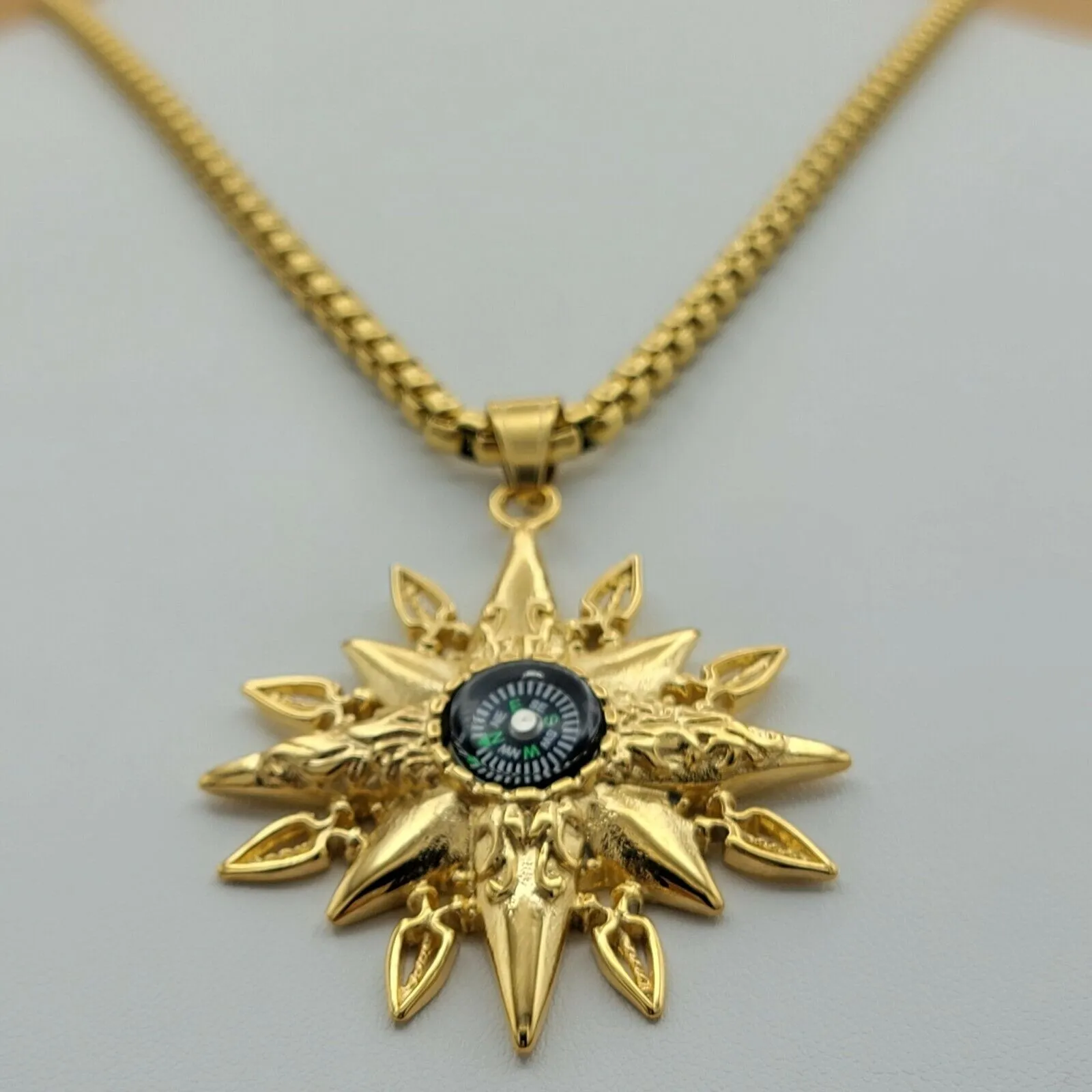 Necklaces - Stainless Steel Gold Plated. Navigation Star Compass Pendant & Chain.