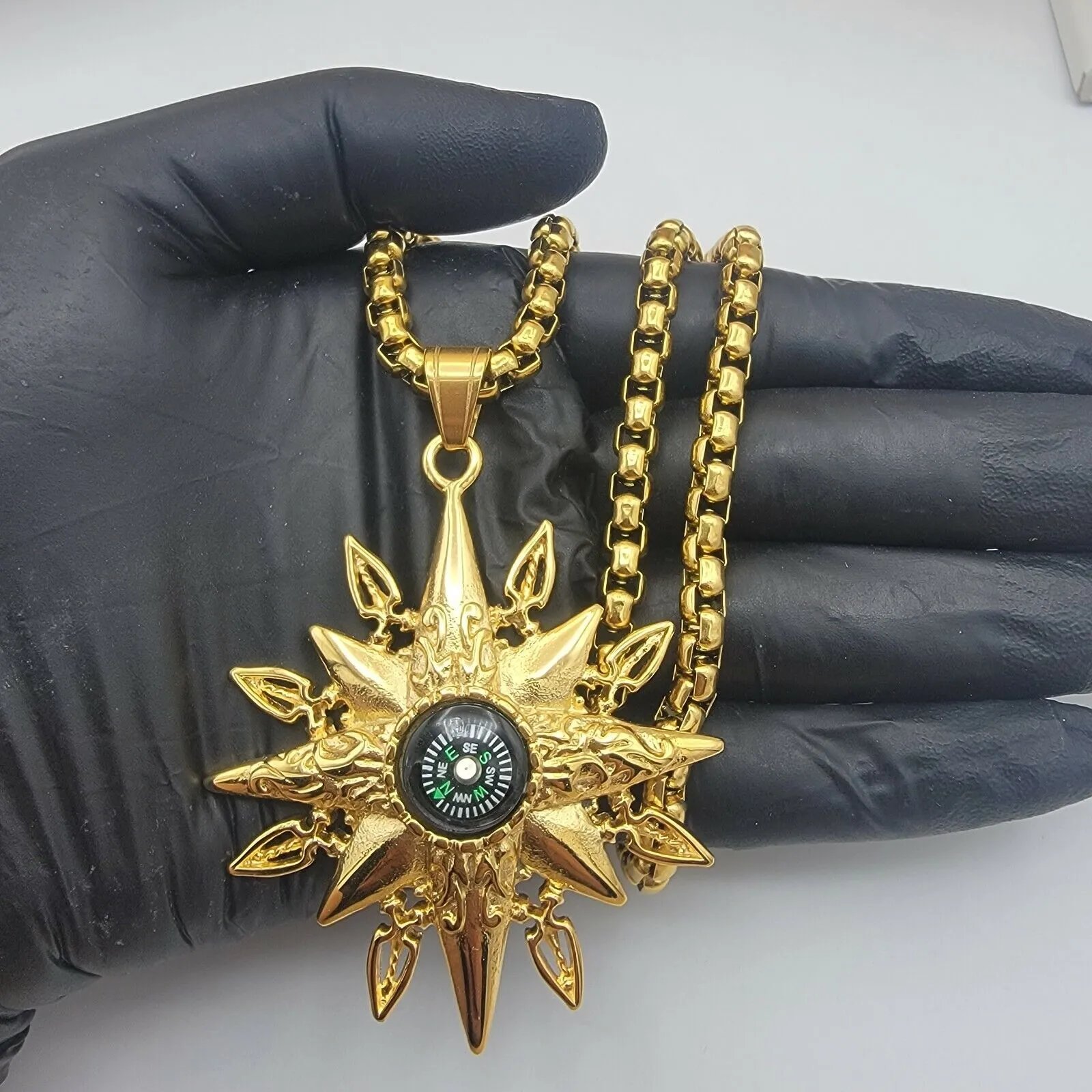 Necklaces - Stainless Steel Gold Plated. Navigation Star Compass Pendant & Chain.
