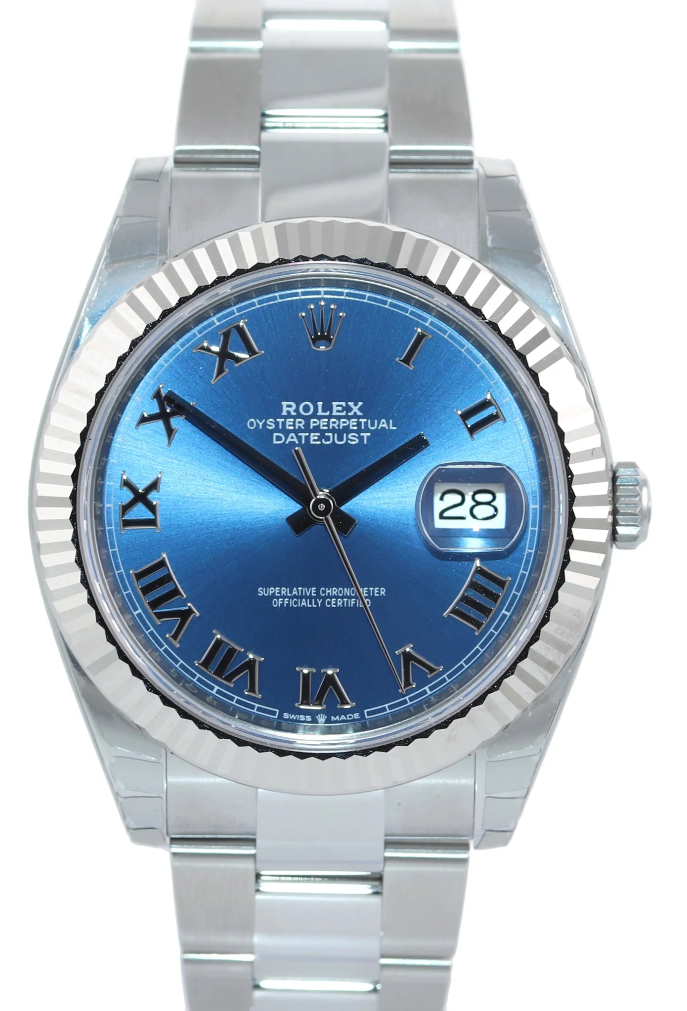 NEW 2021 PAPERS Rolex Steel DateJust 41 Blue Roman White Gold 126334 Watch Box